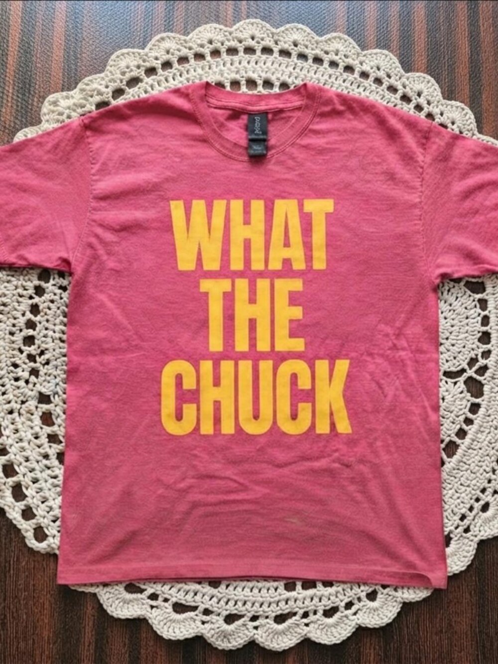 Gildan "What The Chuck" Pink Graphic T-Shirt